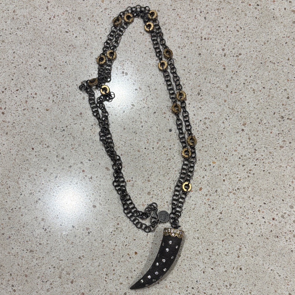 Black And Gold Horn Pendant Necklace 925 Freida Rothman Missing Stone Pave